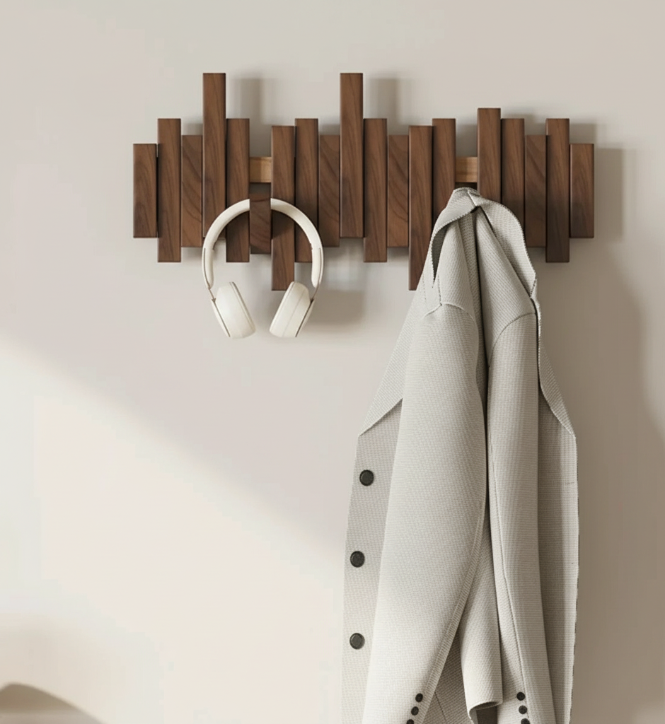 Wall-Mounted Coat Rack Solid Wood | Sturdy Hooks for Jackets, Bags & Scarves | Space-Saving Slim Hallway Storage 1