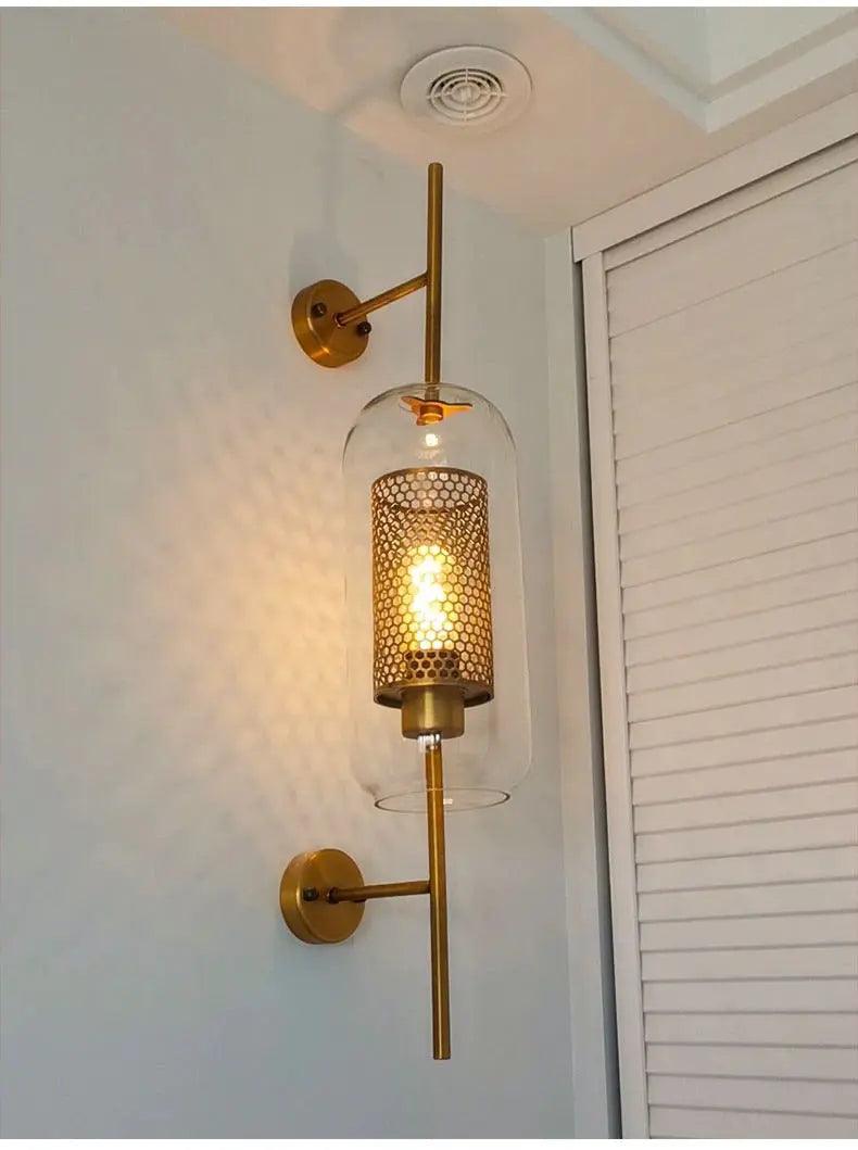 Glass Wall Lamp Metal Accent | Nordic Sculptural Design E27 | Soft Ambient Glow for Bedroom, Bathroom & Living Room