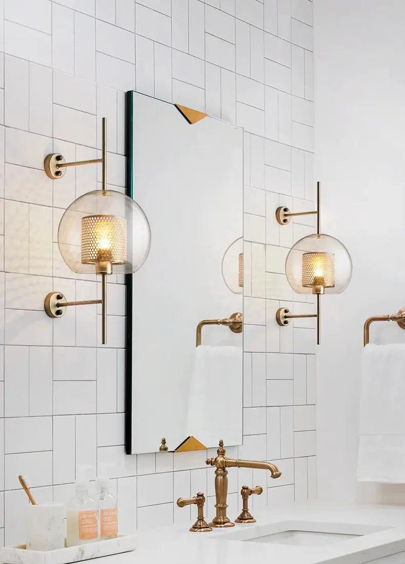 Glass Wall Lamp Metal Accent | Nordic Sculptural Design E27 | Soft Ambient Glow for Bedroom, Bathroom & Living Room