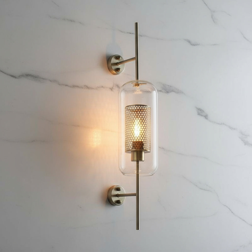Glass Wall Lamp Metal Accent | Nordic Sculptural Design E27 | Soft Ambient Glow for Bedroom, Bathroom & Living Room