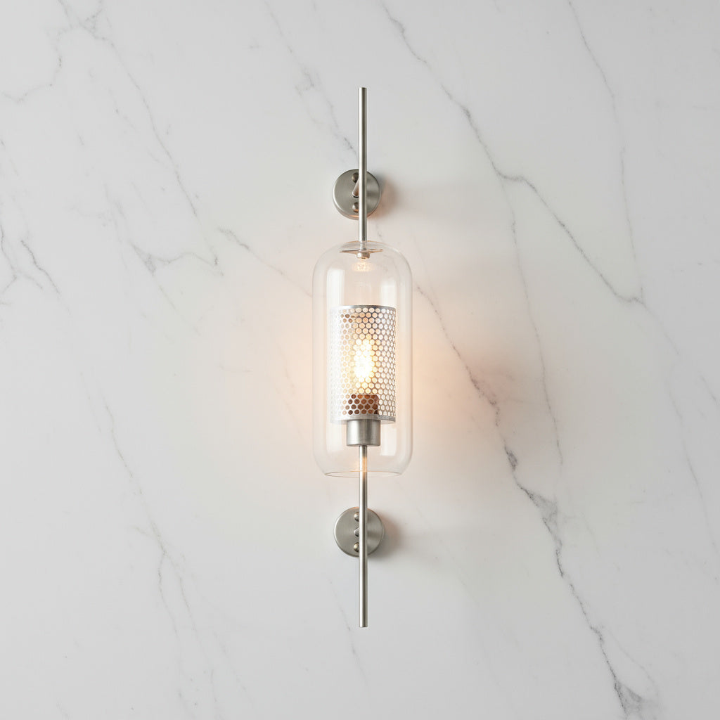 Glass Wall Lamp Metal Accent | Nordic Sculptural Design E27 | Soft Ambient Glow for Bedroom, Bathroom & Living Room