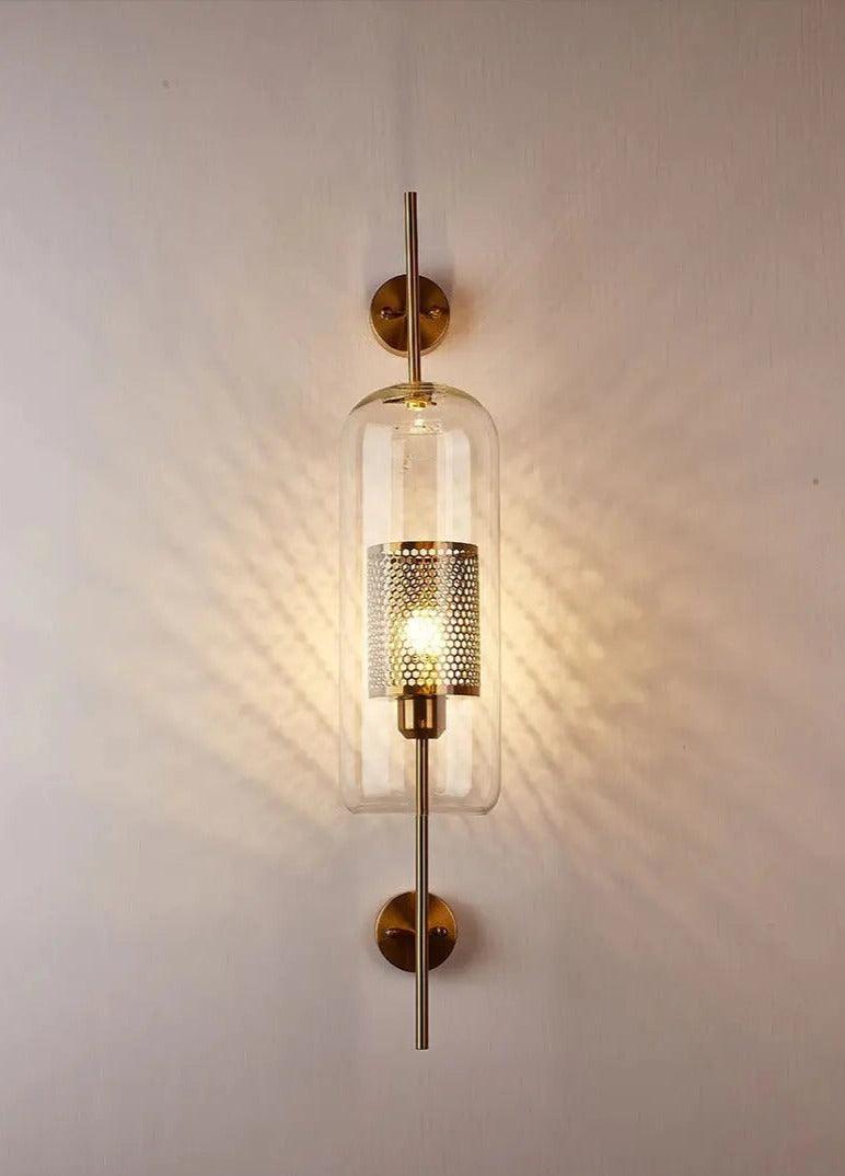 Glass Wall Lamp Metal Accent | Nordic Sculptural Design E27 | Soft Ambient Glow for Bedroom, Bathroom & Living Room