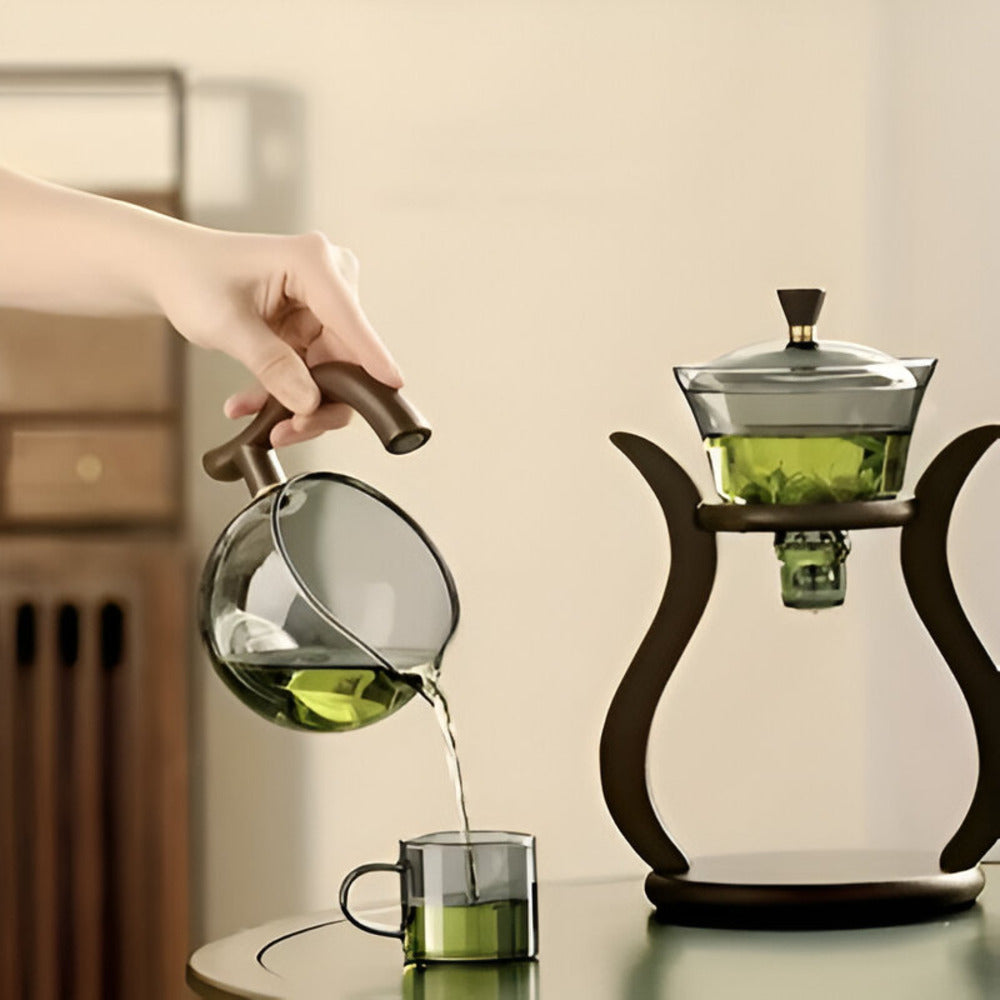 Glass Tea Drip Brewer with Wooden Stand and Magnetic Spout 4