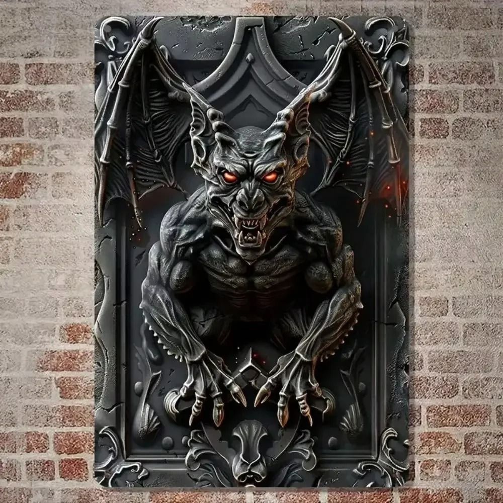 Gothic Wall Sign Aluminum | Weatherproof Mythical Creature Artwork with Pre-Drilled Mounting Holes | Bold Statement Décor Piece