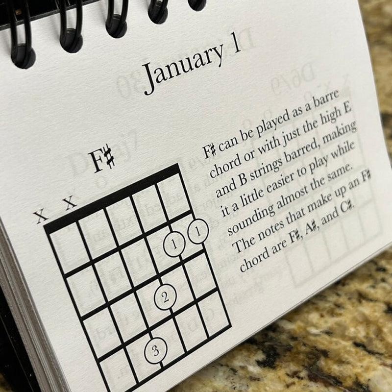 Guitar Chord Desk Calendar | 365 Page-a-Day Format, Undated for Any Year | Learn a New Chord Daily with Guitarist Birthdays
