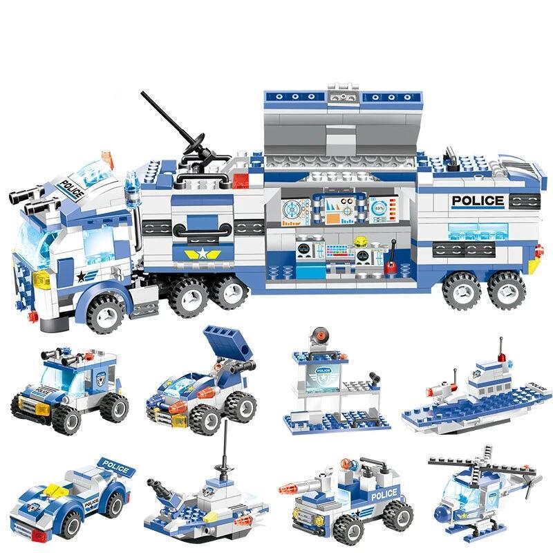 Building Block Police Truck Set 8-in-1 | SWAT Cars, Tanks, Helicopter Shapes | 647 Self-Locking Plastic Bricks, Compatible Design 12