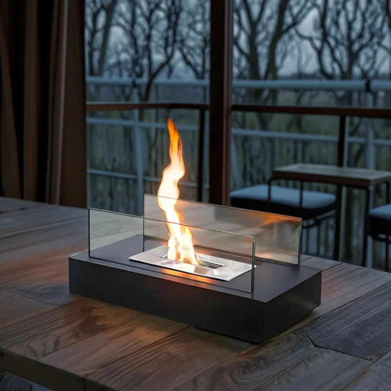 Tabletop Fireplace Metal & Tempered Glass | Ethanol Burner with Reusable Cotton Wick | Indoor & Outdoor Ambiance 5