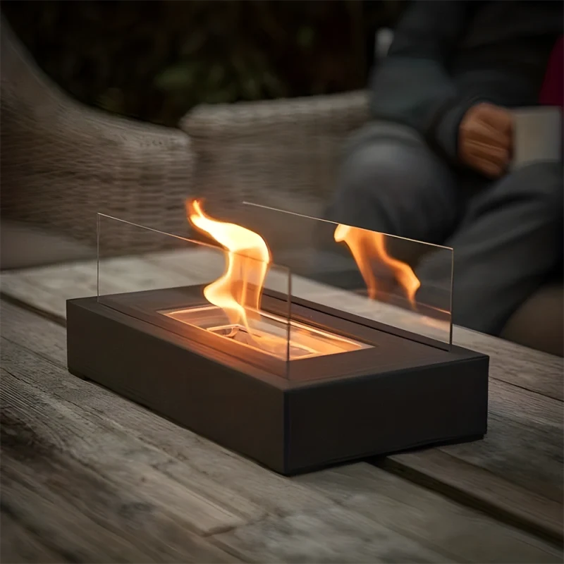 Tabletop Fireplace Metal & Tempered Glass | Ethanol Burner with Reusable Cotton Wick | Indoor & Outdoor Ambiance 9