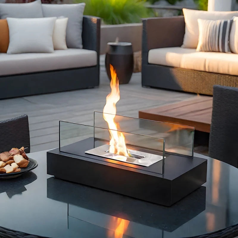 Tabletop Fireplace Metal & Tempered Glass | Ethanol Burner with Reusable Cotton Wick | Indoor & Outdoor Ambiance 3