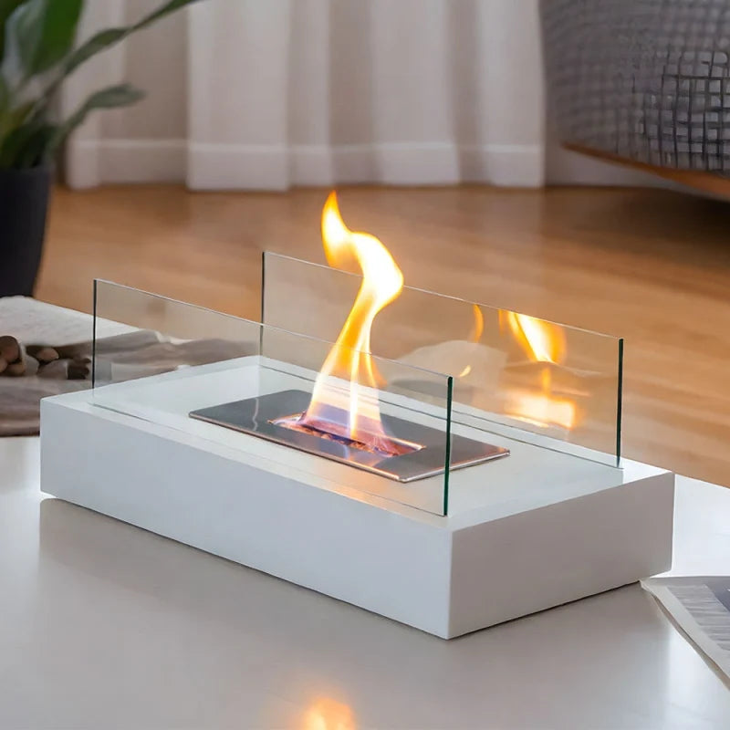 Tabletop Fireplace Metal & Tempered Glass | Ethanol Burner with Reusable Cotton Wick | Indoor & Outdoor Ambiance 8