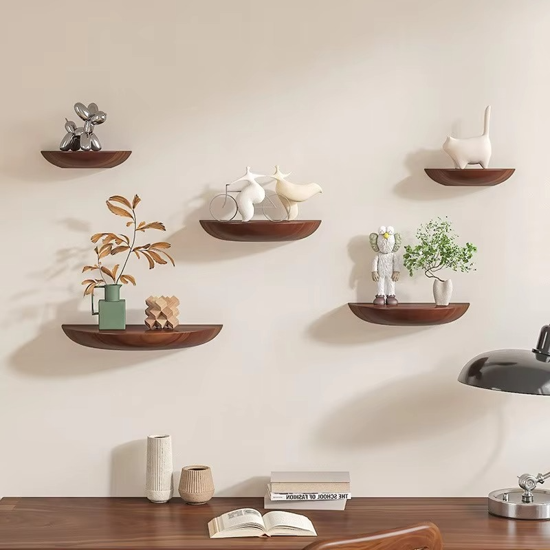 Half-Round Floating Shelf - Stylish Wall Storage Solution in Natural Wood 0