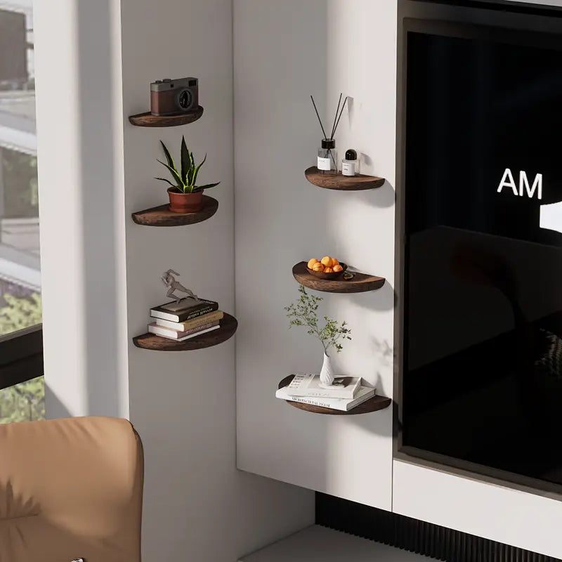 Half-Round Floating Shelf - Stylish Wall Storage Solution in Natural Wood 3