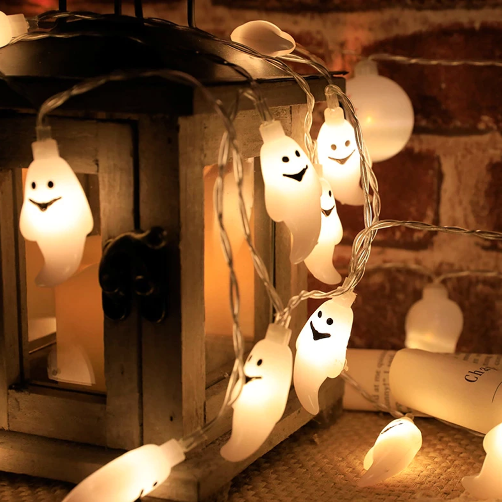 Halloween Ghost String Lights LED | Mini Ghost Shaped Bulbs for Spooky Décor | Weather Resistant Indoor Outdoor Use