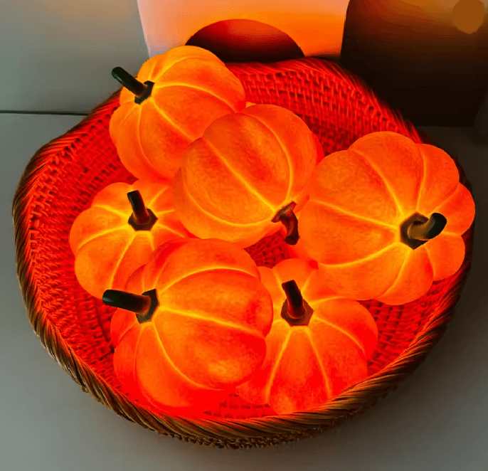 Halloween Pumpkin LED Night Light | Battery Powered Cordless Lantern | Warm Flicker-Like Glow for Cosy Fall Decor