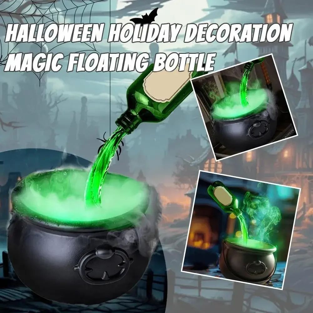 Halloween Witch Cauldron Fog Maker | LED Skeleton Mist Effect | Reusable Glowing Potion Decoration for Parties & Displays