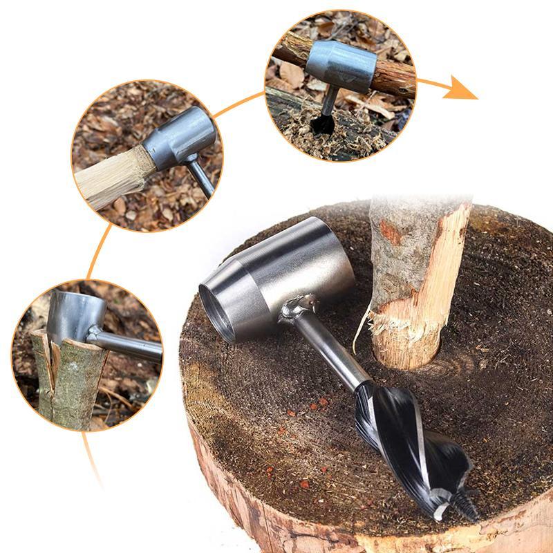 Hand Auger Wrench Carbon Steel | 1 Inch Wood Auger Drill Bit with Peg Maker | Leather Sheath Included for Bushcraft Camping