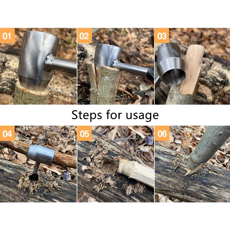 Hand Auger Wrench Carbon Steel | 1 Inch Wood Auger Drill Bit with Peg Maker | Leather Sheath Included for Bushcraft Camping
