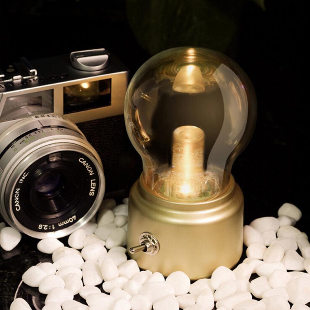 Handheld Retro Desk Lamp, USB Rechargeable | ABS and Glass, 11 x 7 x 6 cm | Gold or Black, 12 Hour Battery Life
