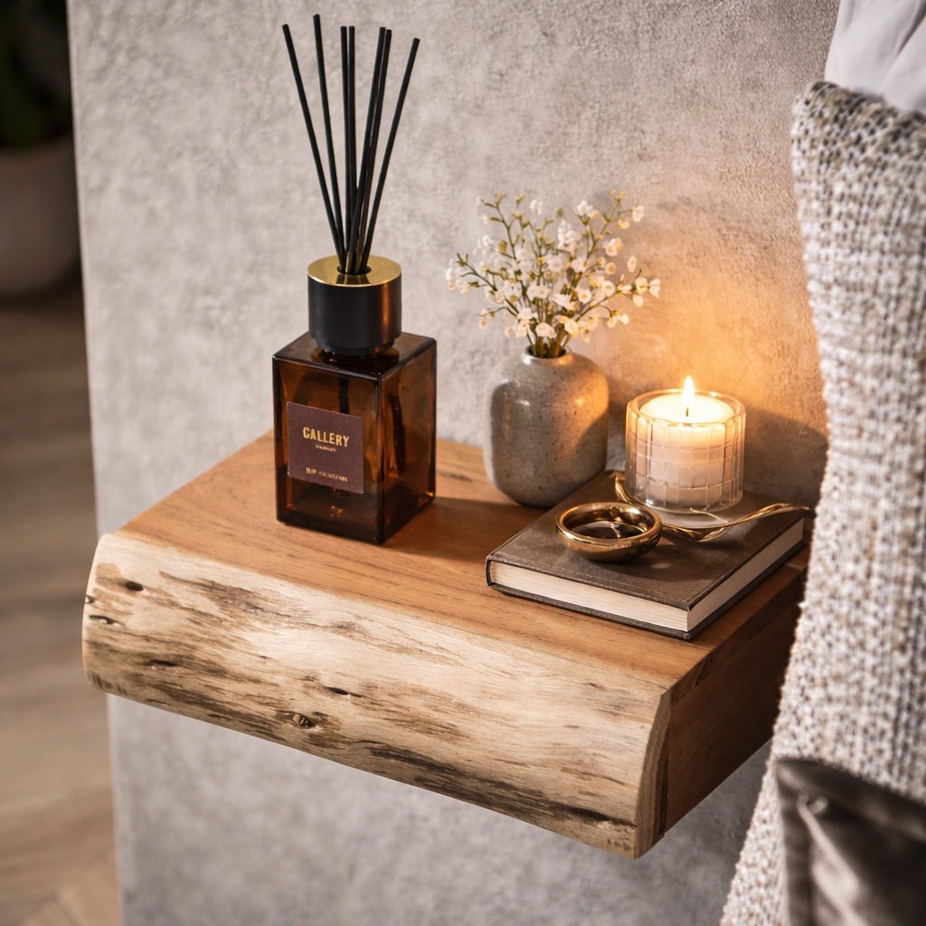 Hanging Nightstands | Acacia Wood Floating Bedside Shelves Set of 2