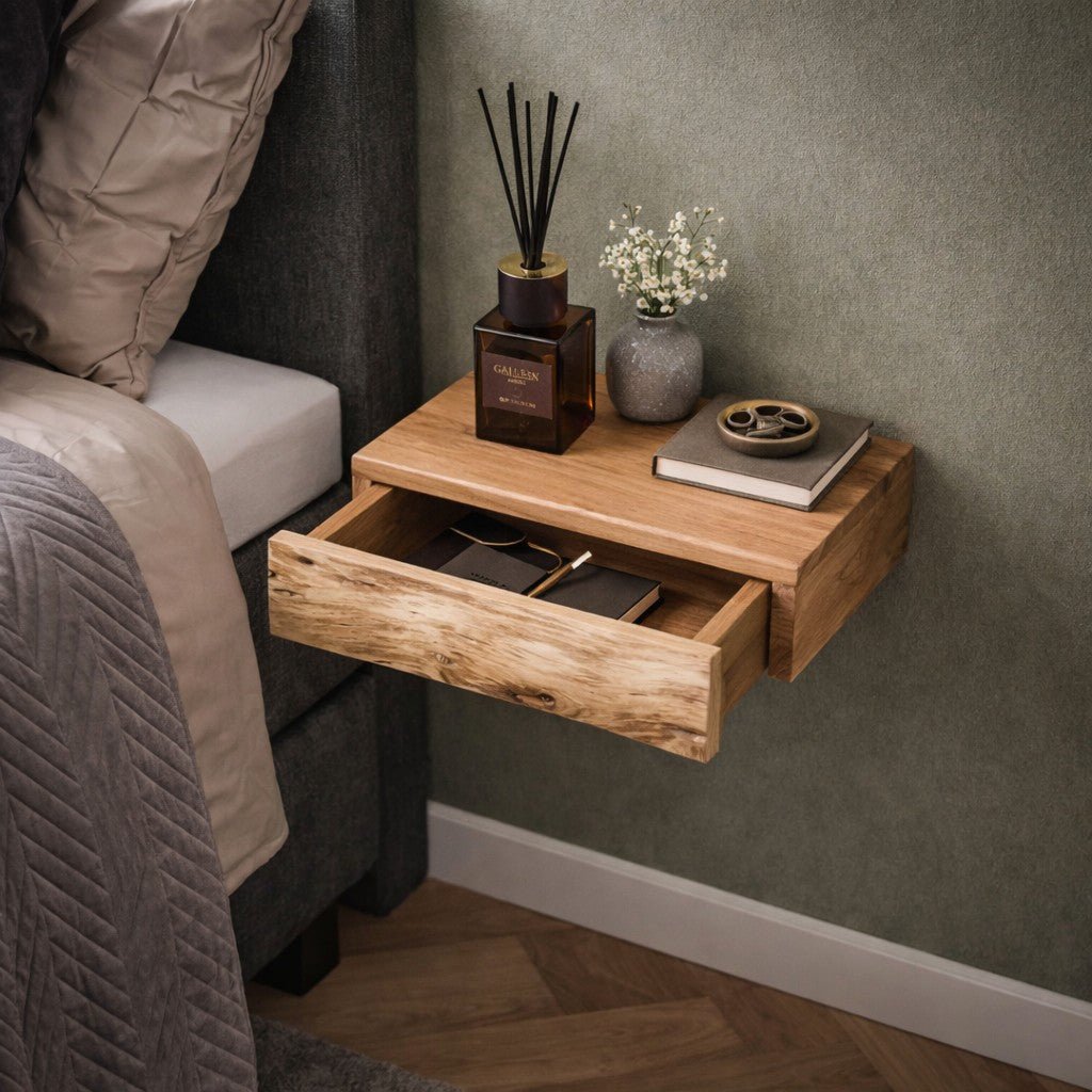 Hanging Nightstands | Acacia Wood Floating Bedside Shelves Set of 2