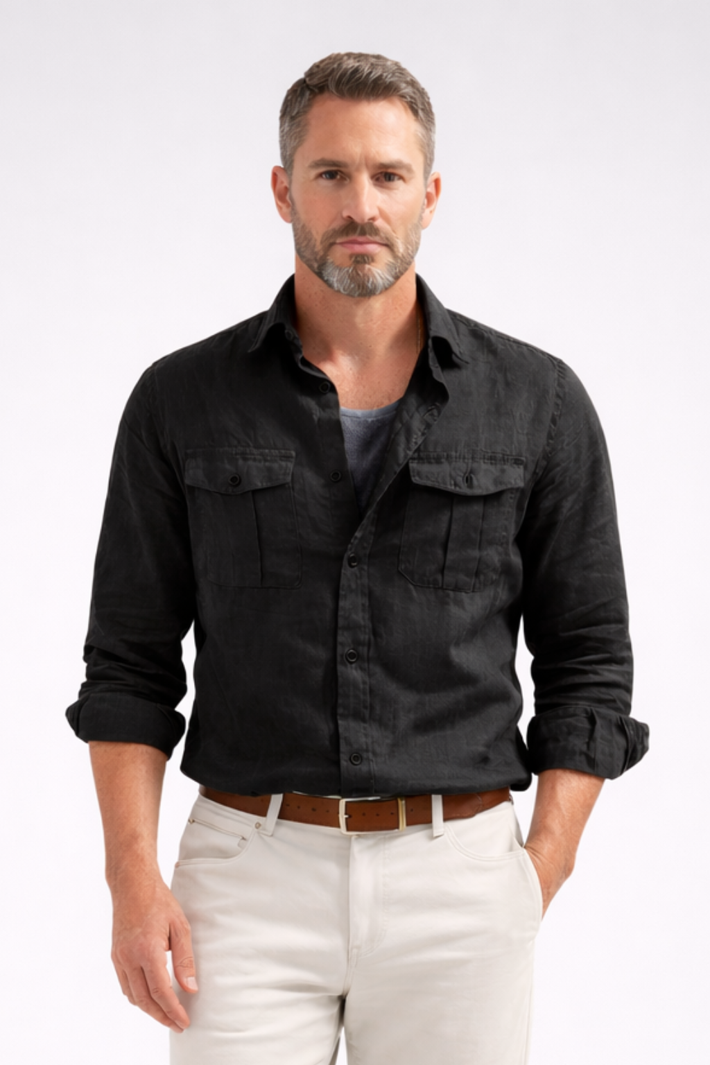 Harlow | Men's Linen Shirt – Light Blue with Double Chest Pockets