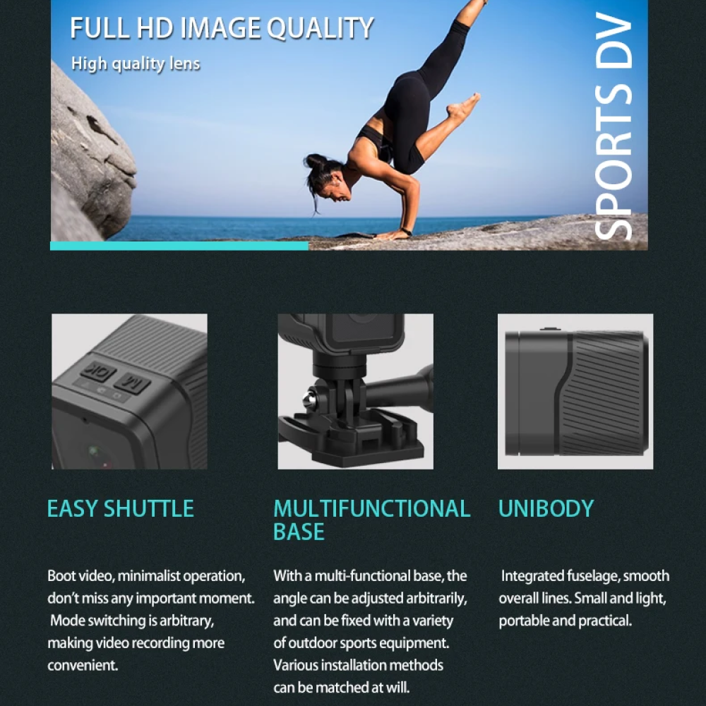 Helmet Action Camera | 1080p Full HD Video & 12MP Photos | Compact Mount for Motorcycles, Bicycles & Outdoor Sports