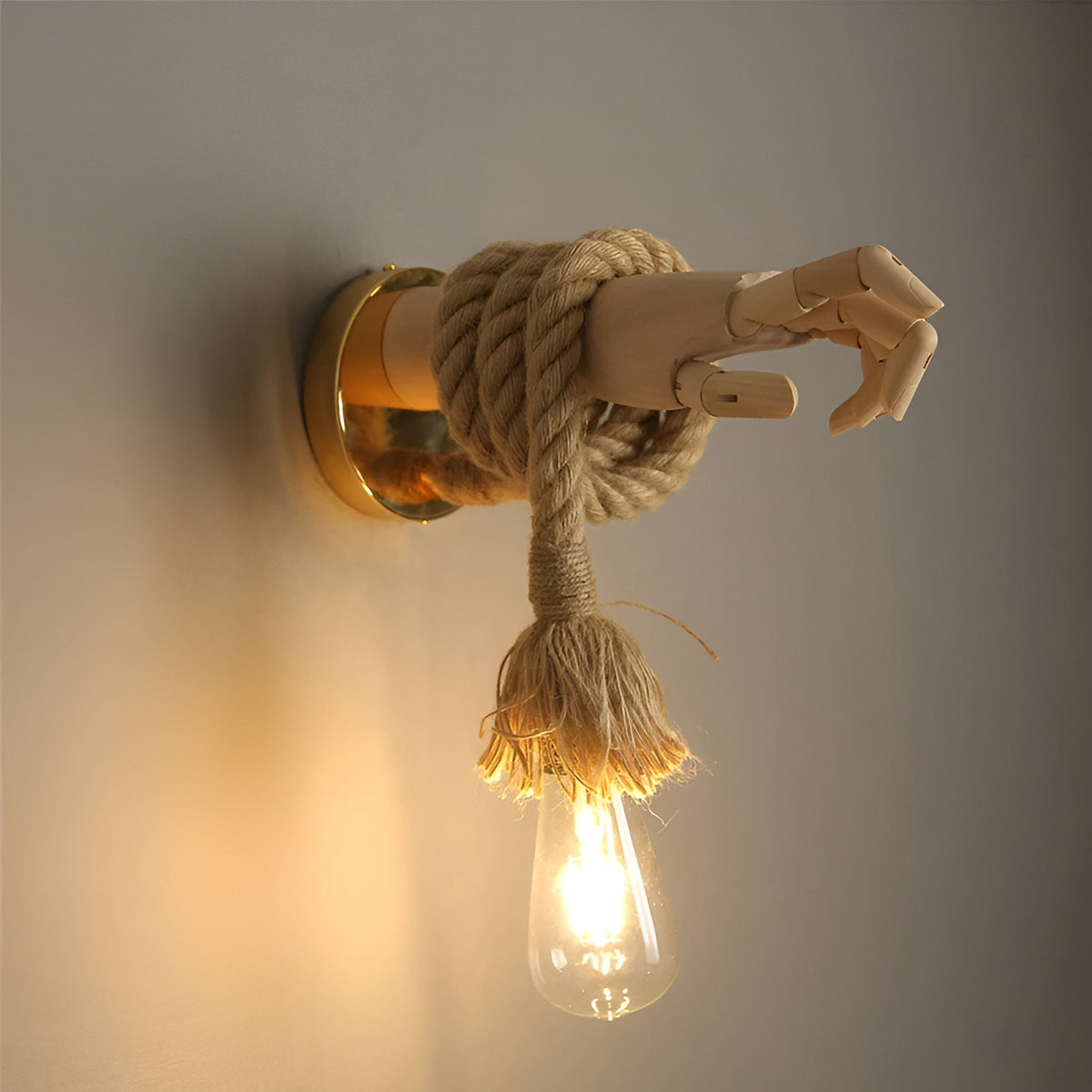 Hand-Shaped Wall Light Hemp Rope & Iron | Handcrafted Sculptural Design | Rustic Decor Accent for Living Rooms, Hallways & Cafés 2