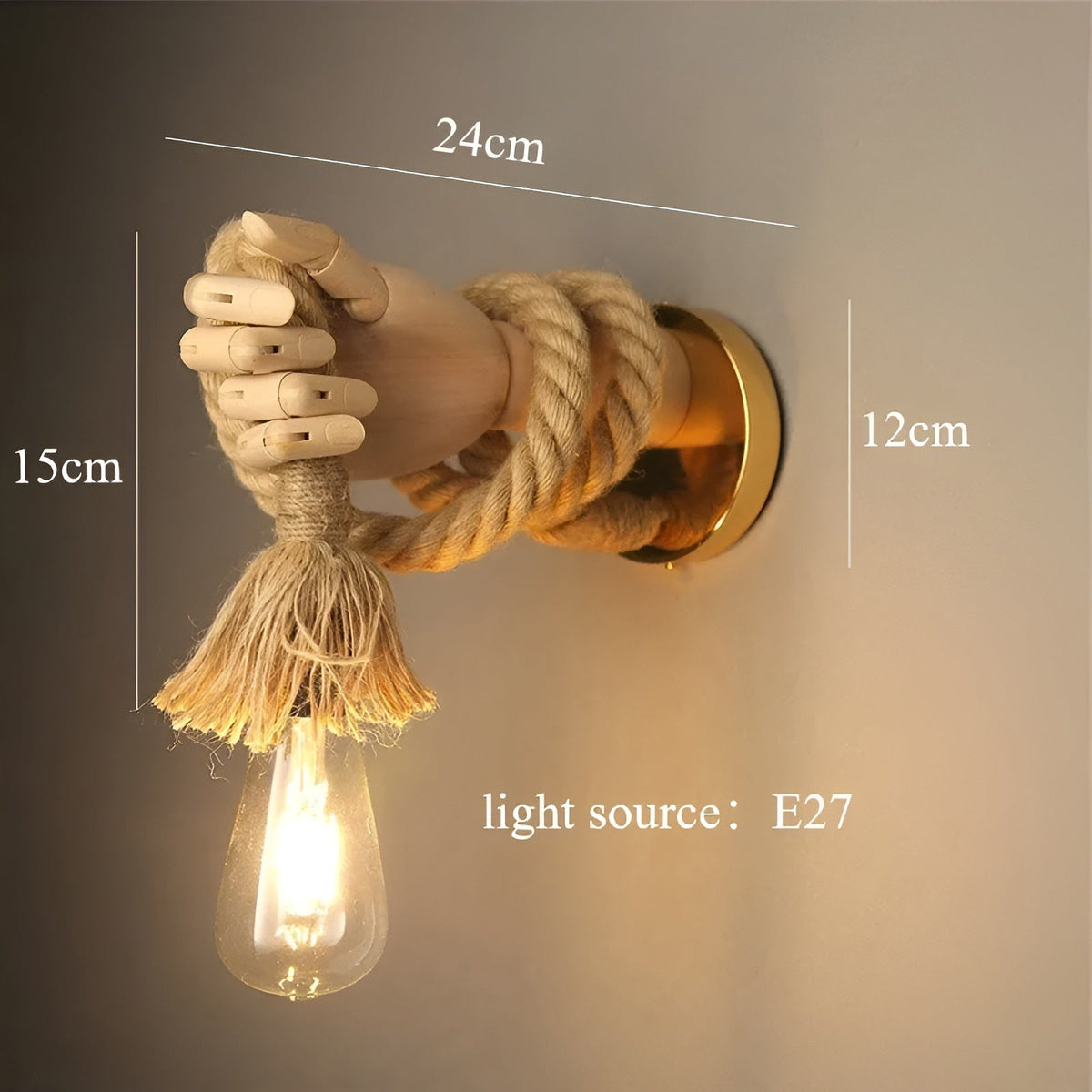 Hand-Shaped Wall Light Hemp Rope & Iron | Handcrafted Sculptural Design | Rustic Decor Accent for Living Rooms, Hallways & Cafés 6