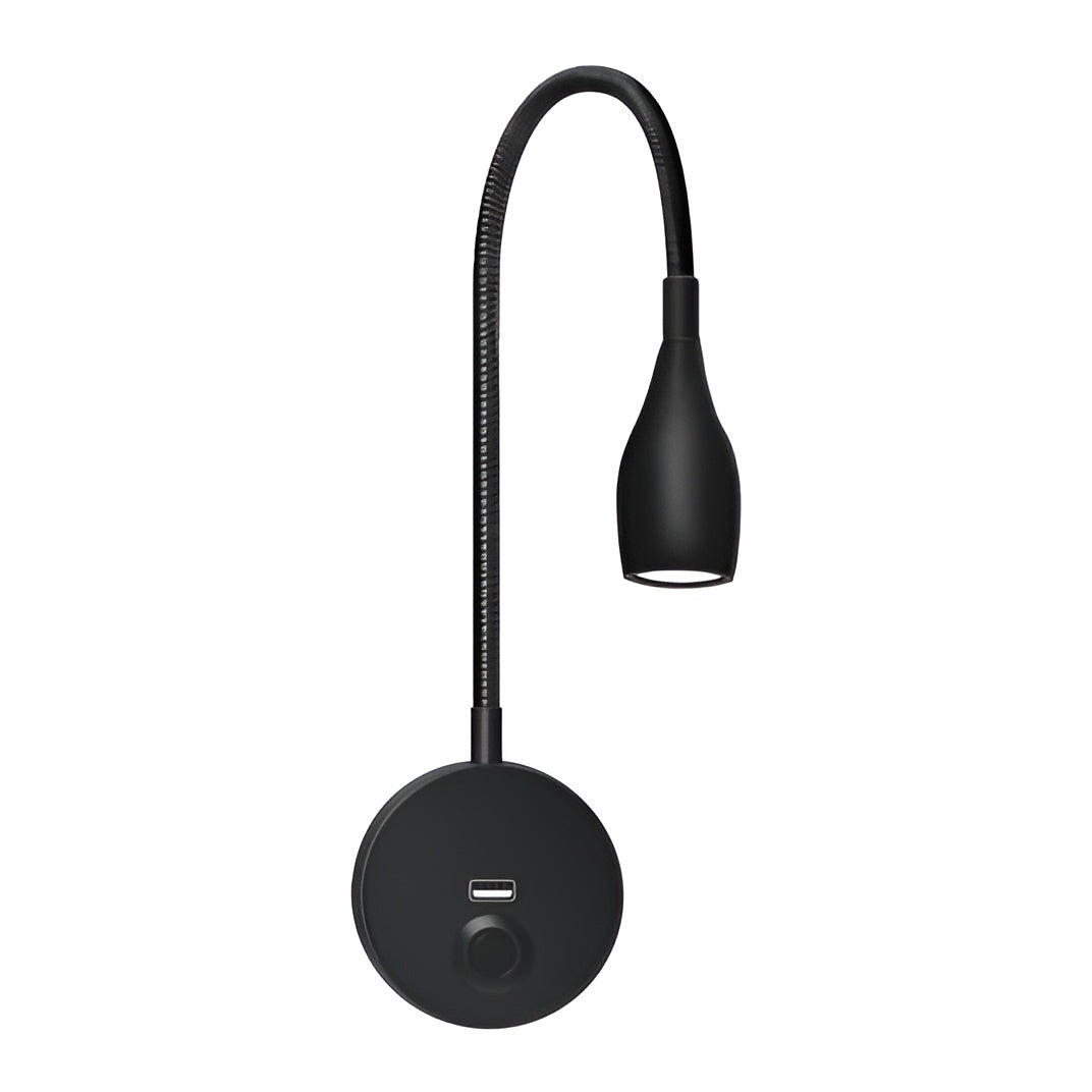 LED Wall Reading Lamp with Flexible Gooseneck | Black, 150 x 150 x 50 mm | USB Charging Port, 3 Light Colours Available 6