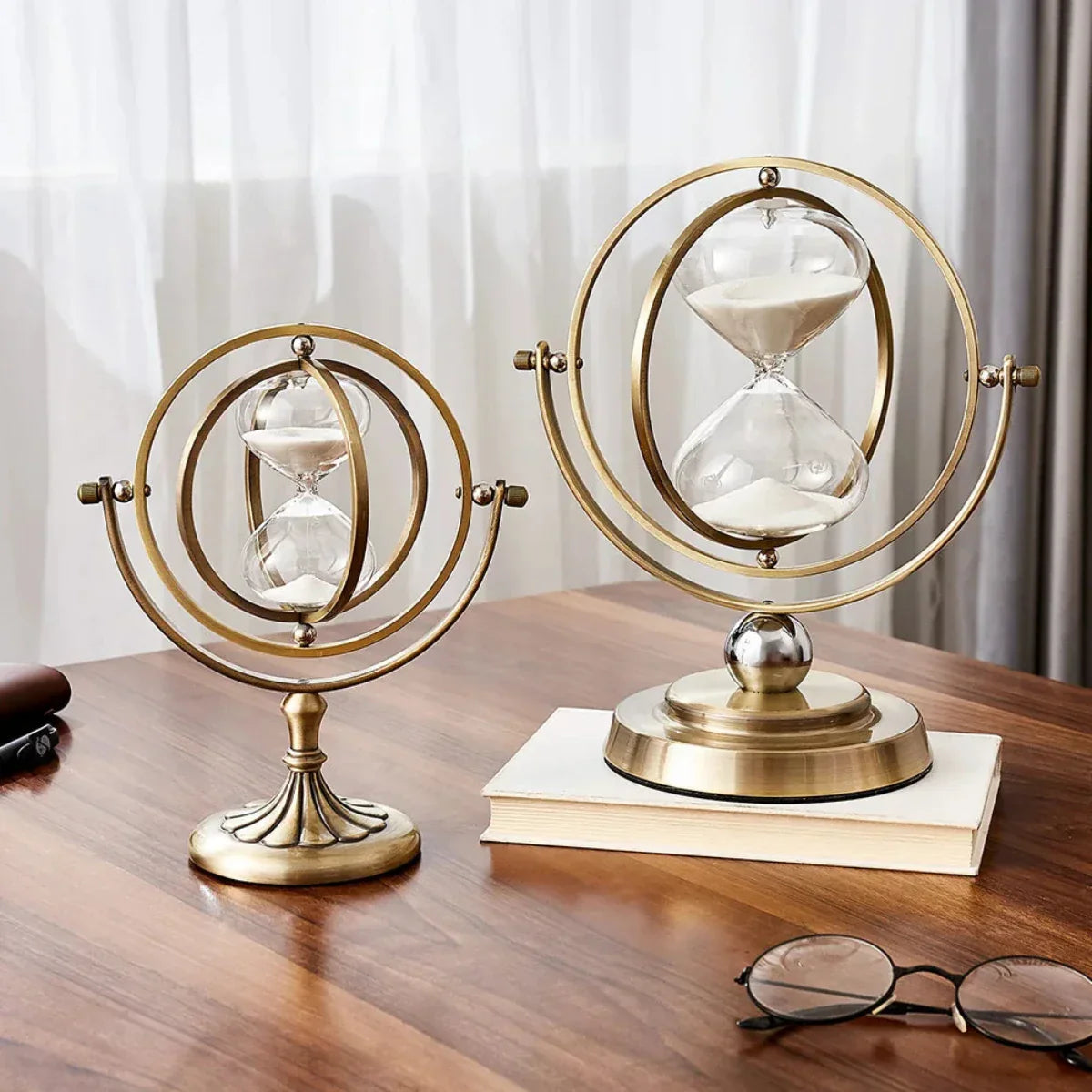 Hourglass Sand Timer | Pivoting Rings, Pedestal Base