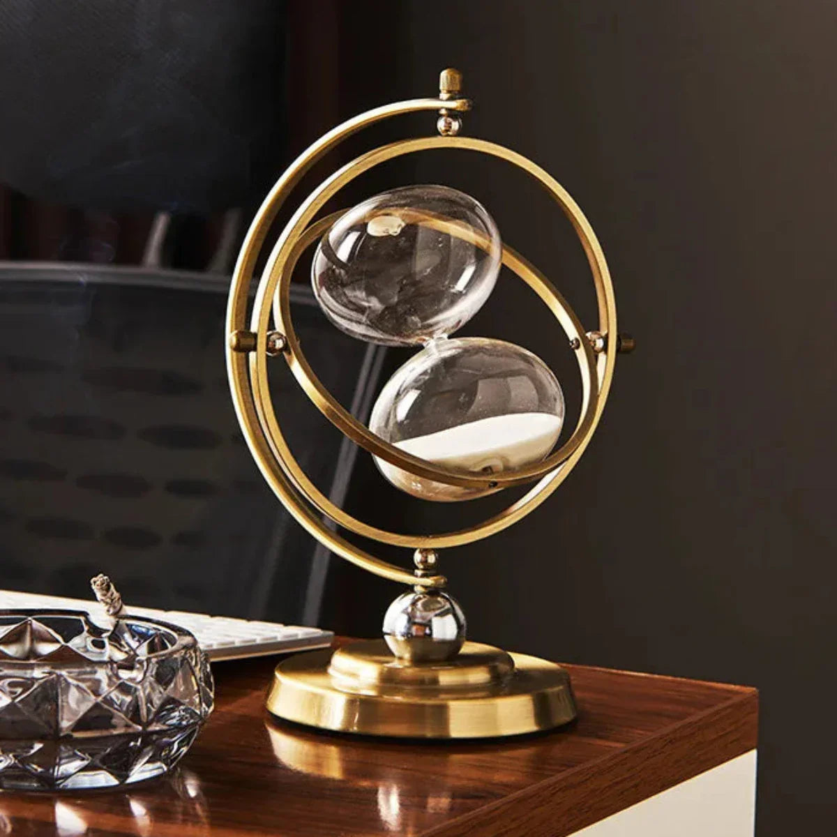 Hourglass Sand Timer | Pivoting Rings, Pedestal Base
