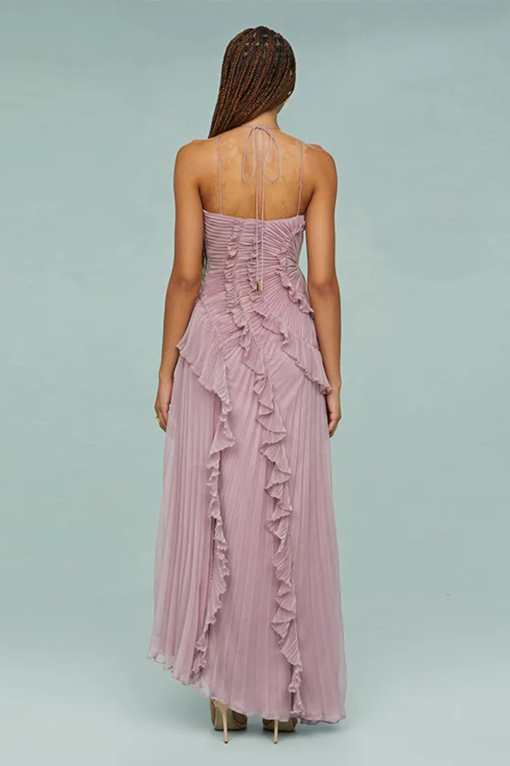 Imogen | Women's Dress – Sleeveless Halter Maxi With Ruffled Hem 8