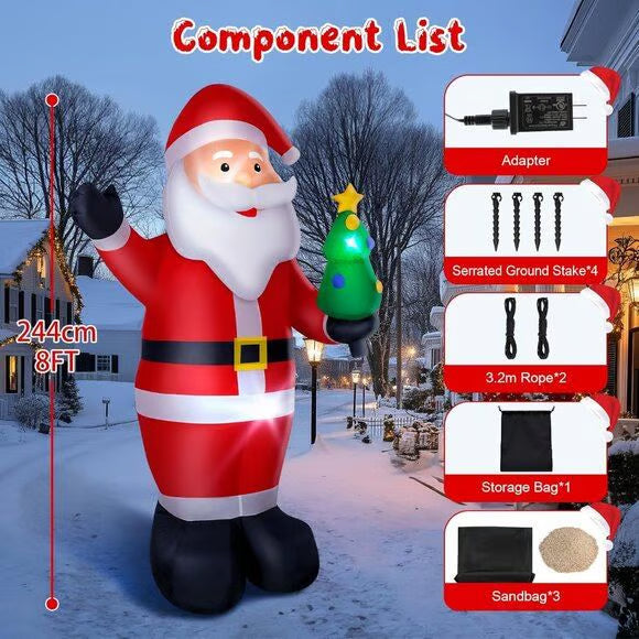 Inflatable Santa Claus Christmas Decoration | Built-in LEDs, Sandbags & Stakes Included | Waterproof Outdoor Yard Display