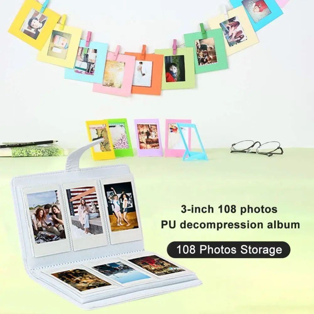 Instax Mini Photo Album PU Leather | 108 Pocket Capacity, Transparent Sleeves | Protects & Organises Instant Prints