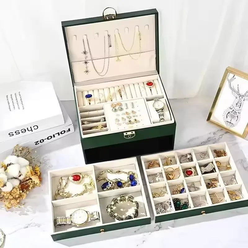 Jewelry Storage Box | Three Tiers, Quilted Inset Lid Panel