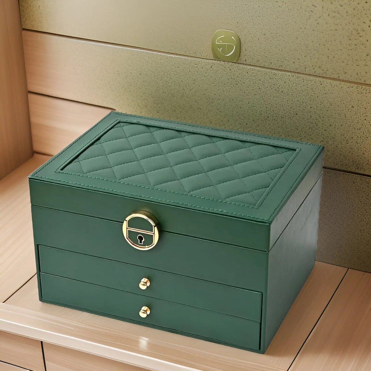 Jewelry Storage Box | Three Tiers, Quilted Inset Lid Panel