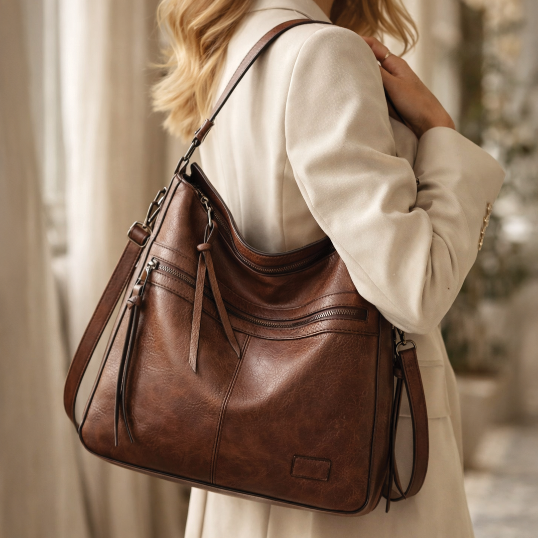 Judy | Vegan Leather Shoulder Bag - Spacious Hobo Design with Zipper Closure