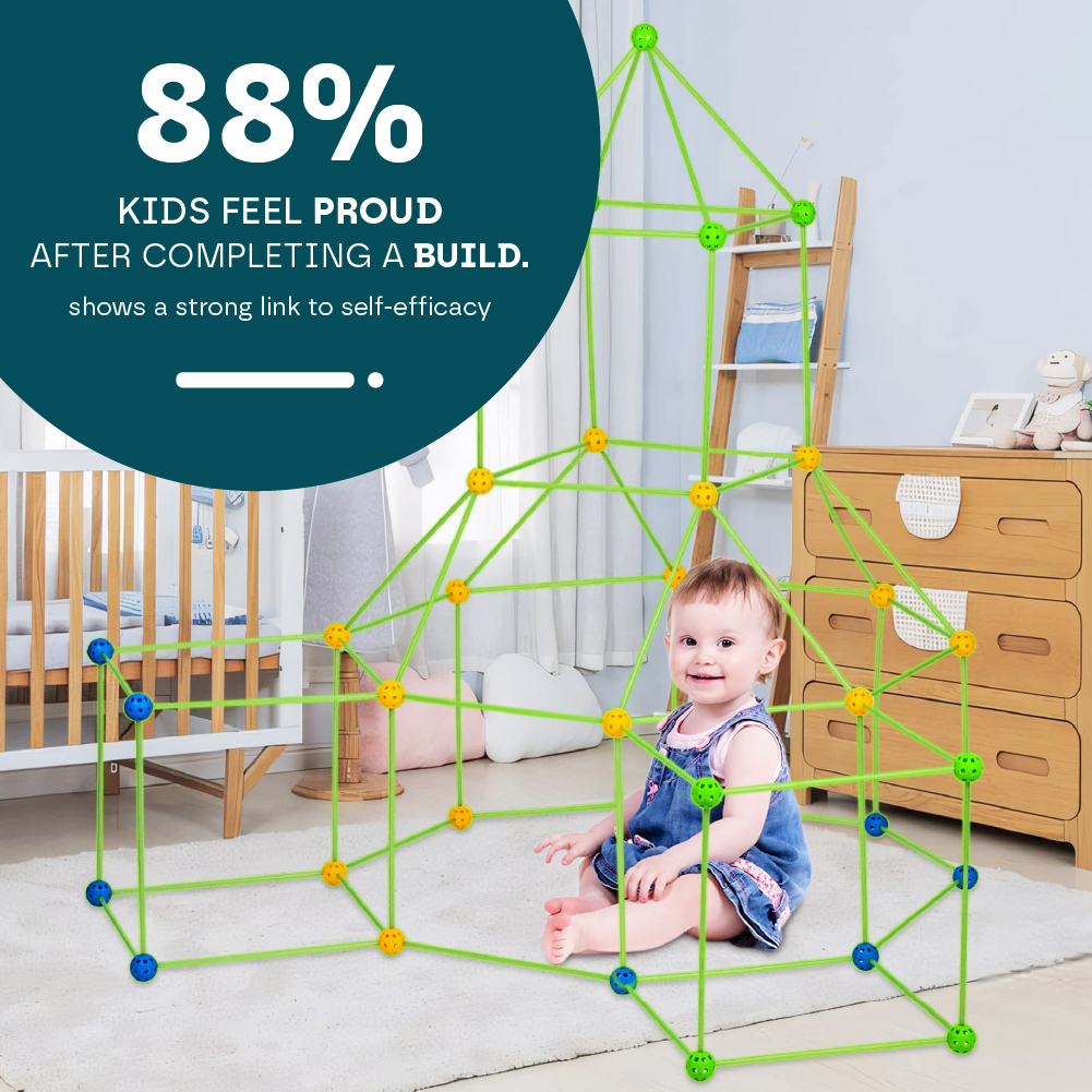 Kids DIY Fort STEM Building Kit Toy | Construction Fort with Playhouse Cover