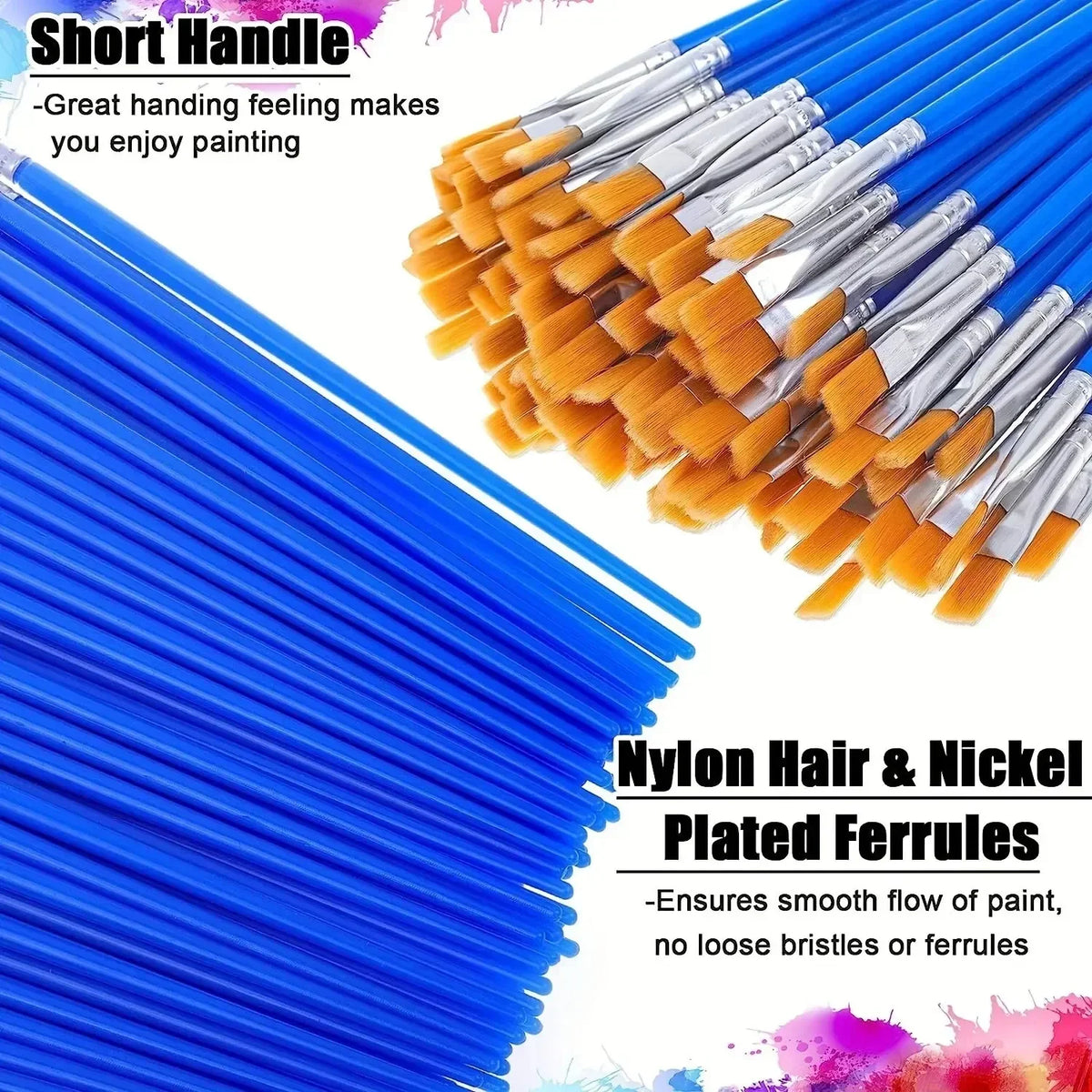 Kids Paint Brush Set Synthetic Bristles | Flat, Round & Pointed Tips | Comfortable Grip for Acrylic, Watercolour & Oil