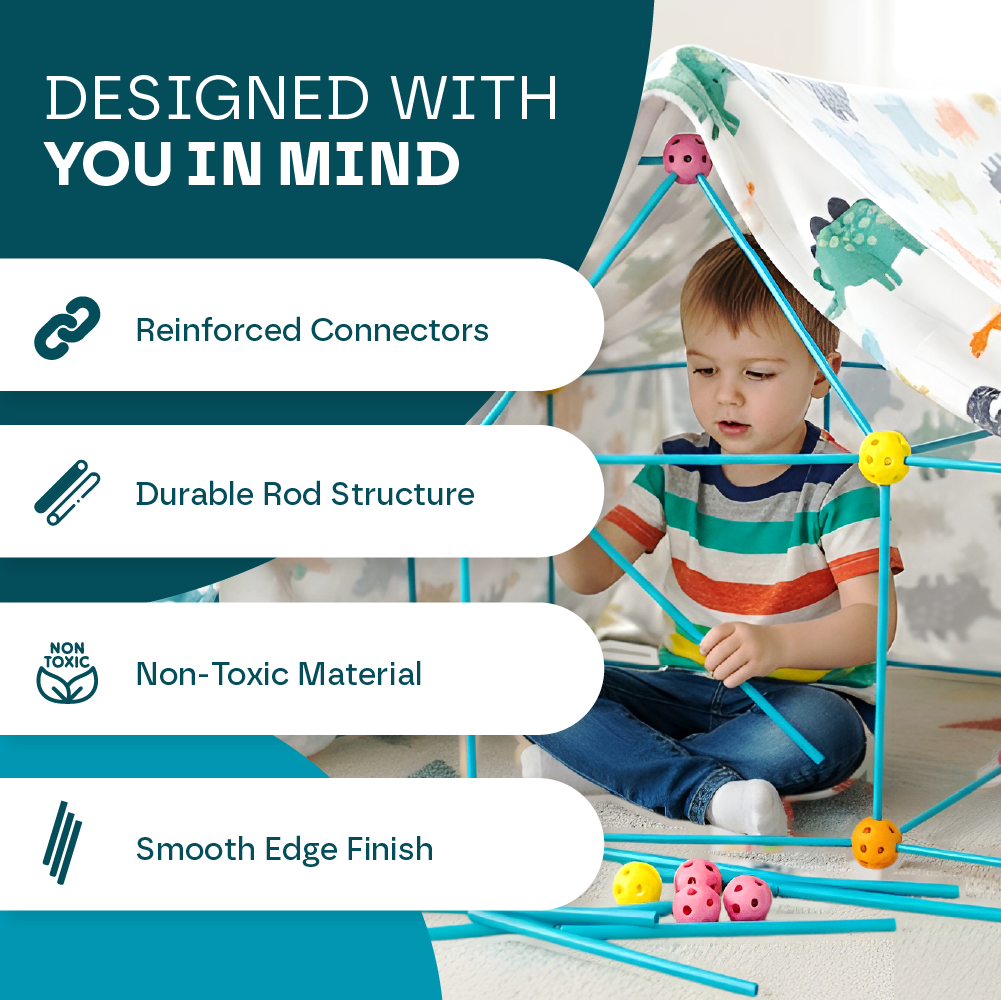 Kids Building Fort Kit 72 or 144 Pieces | Connectors, Rods and Play Tent | Screen-Free STEM Construction Toy for Indoor Forts 6