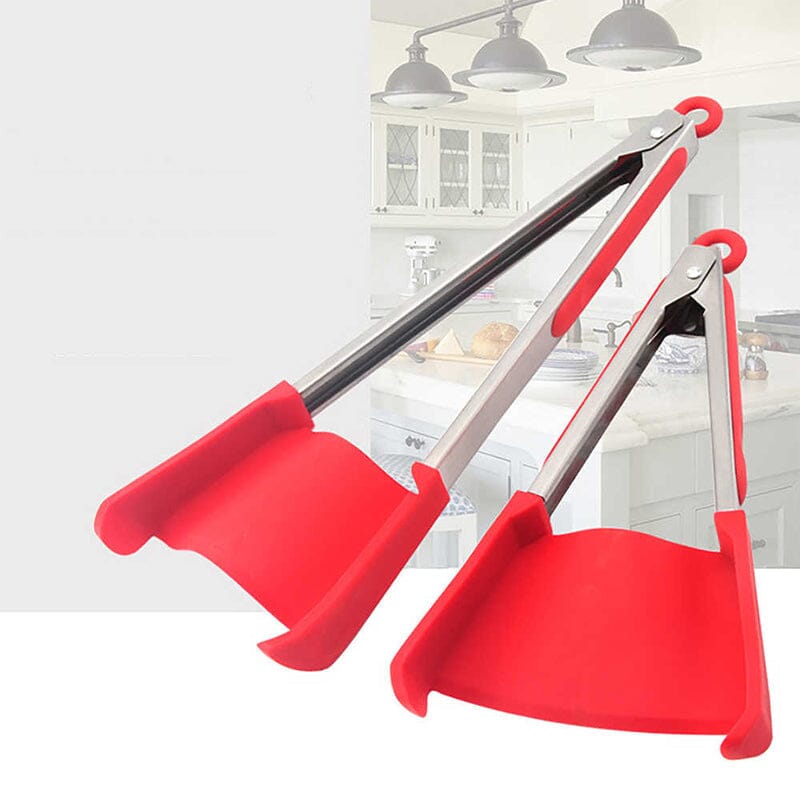 Kitchen Tongs and Spatula Stainless Steel | 2-in-1 Grip, Flip and Scoop Design | Non-Stick Safe and Heat Resistant