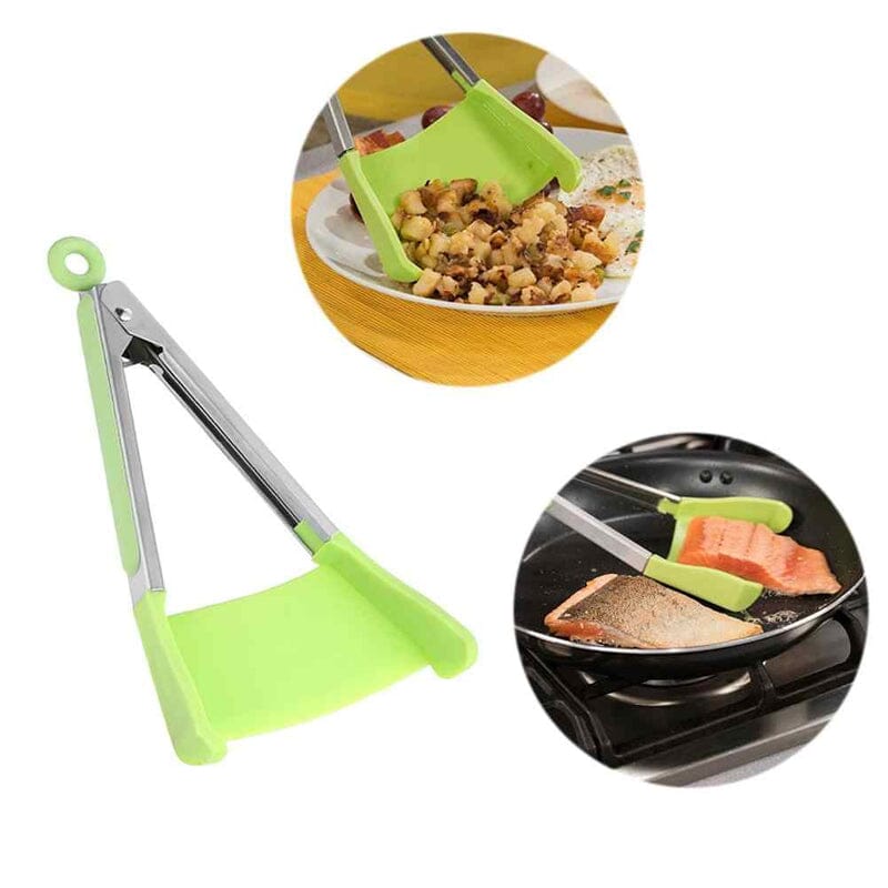 Kitchen Tongs and Spatula Stainless Steel | 2-in-1 Grip, Flip and Scoop Design | Non-Stick Safe and Heat Resistant