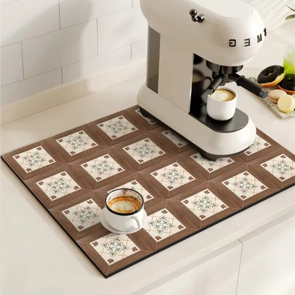 Kitchen Counter Mat Retro Tile Pattern Absorbent Drying Mat 2