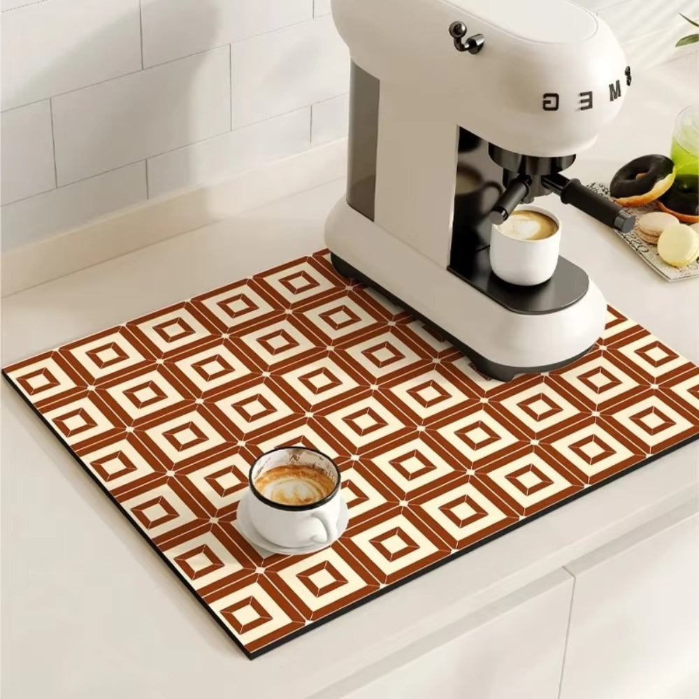 Kitchen Counter Mat Retro Tile Pattern Absorbent Drying Mat 6