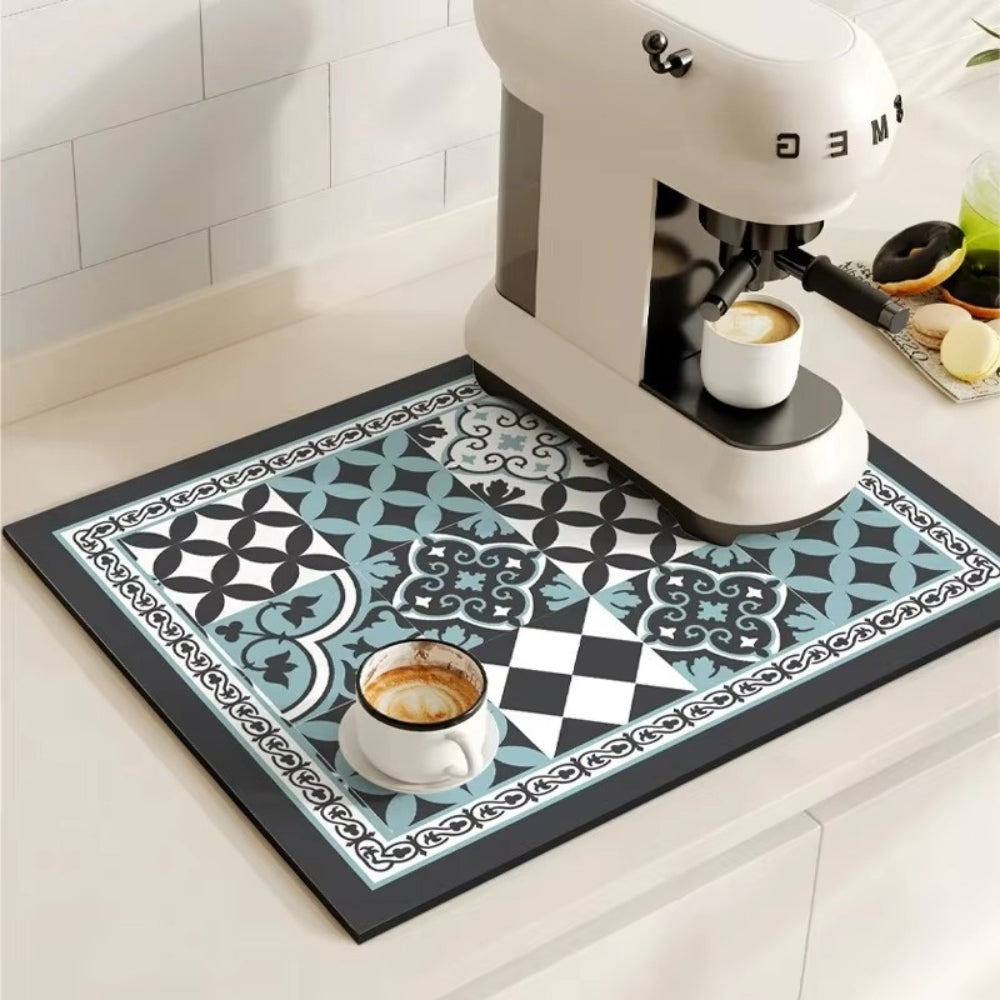 Kitchen Counter Mat Retro Tile Pattern Absorbent Drying Mat 7