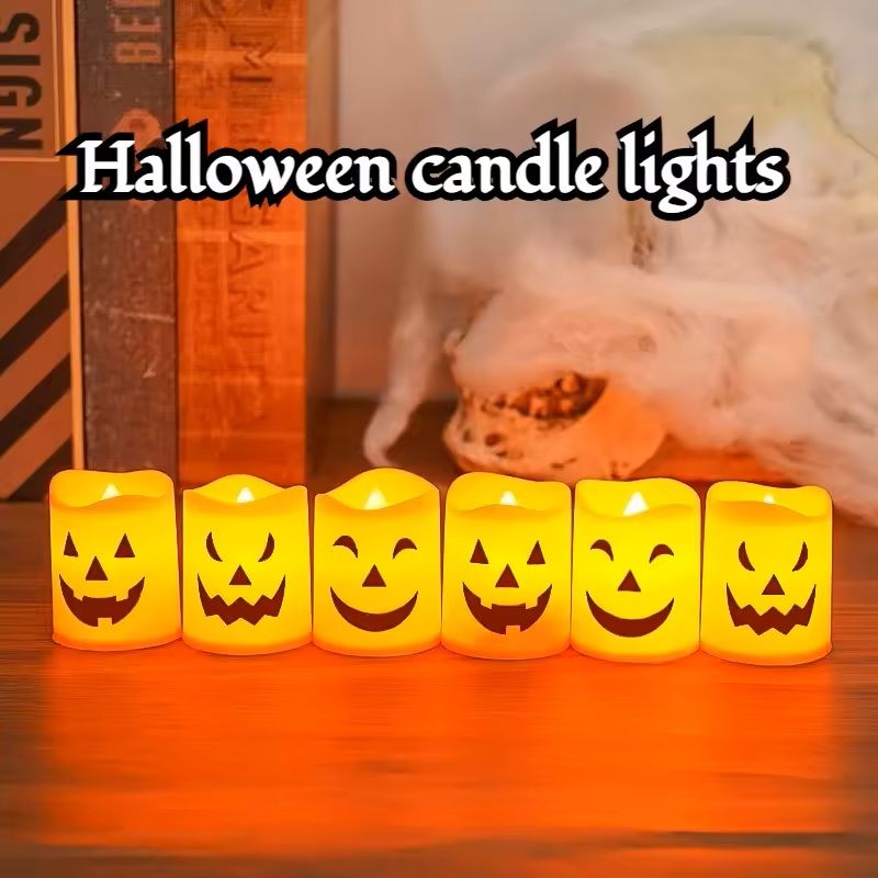 LED Candle Lights Halloween Decor | 6-Piece Pumpkin, Skull & Ghost Set | Battery-Powered Flameless Flicker for Parties