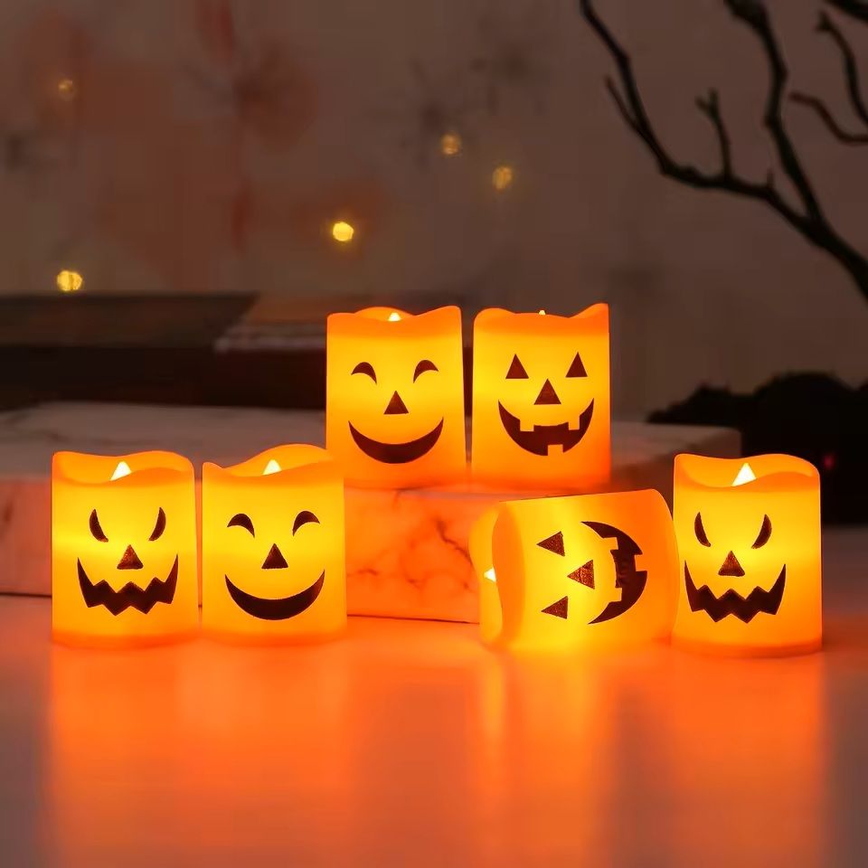 LED Candle Lights Halloween Decor | 6-Piece Pumpkin, Skull & Ghost Set | Battery-Powered Flameless Flicker for Parties