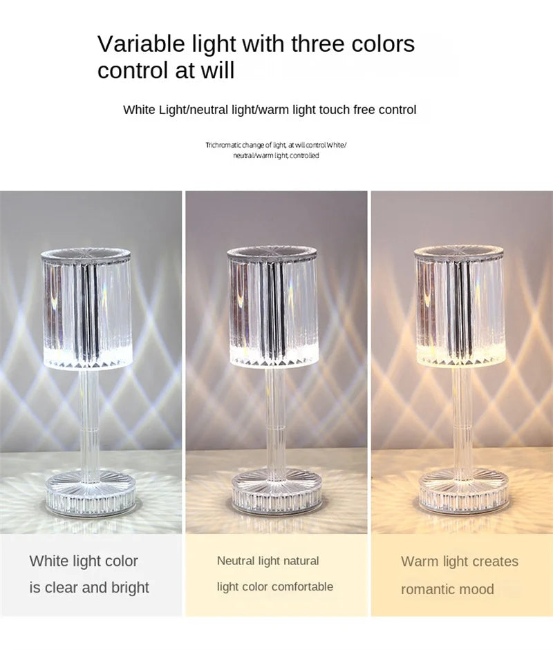 LED Crystal Table Lamp | 16-Colour Remote & 3-Colour Touch Control | Rotating Night Light Projection for Bedroom