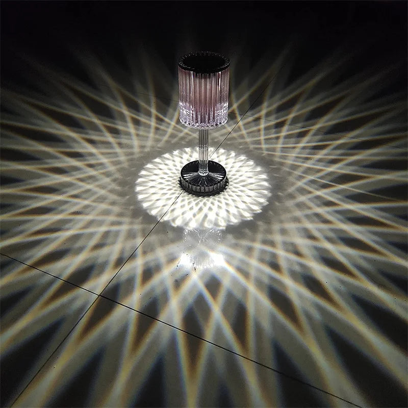 LED Crystal Table Lamp | 16-Colour Remote & 3-Colour Touch Control | Rotating Night Light Projection for Bedroom