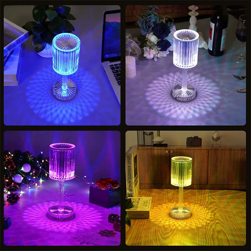LED Crystal Table Lamp | 16-Colour Remote & 3-Colour Touch Control | Rotating Night Light Projection for Bedroom